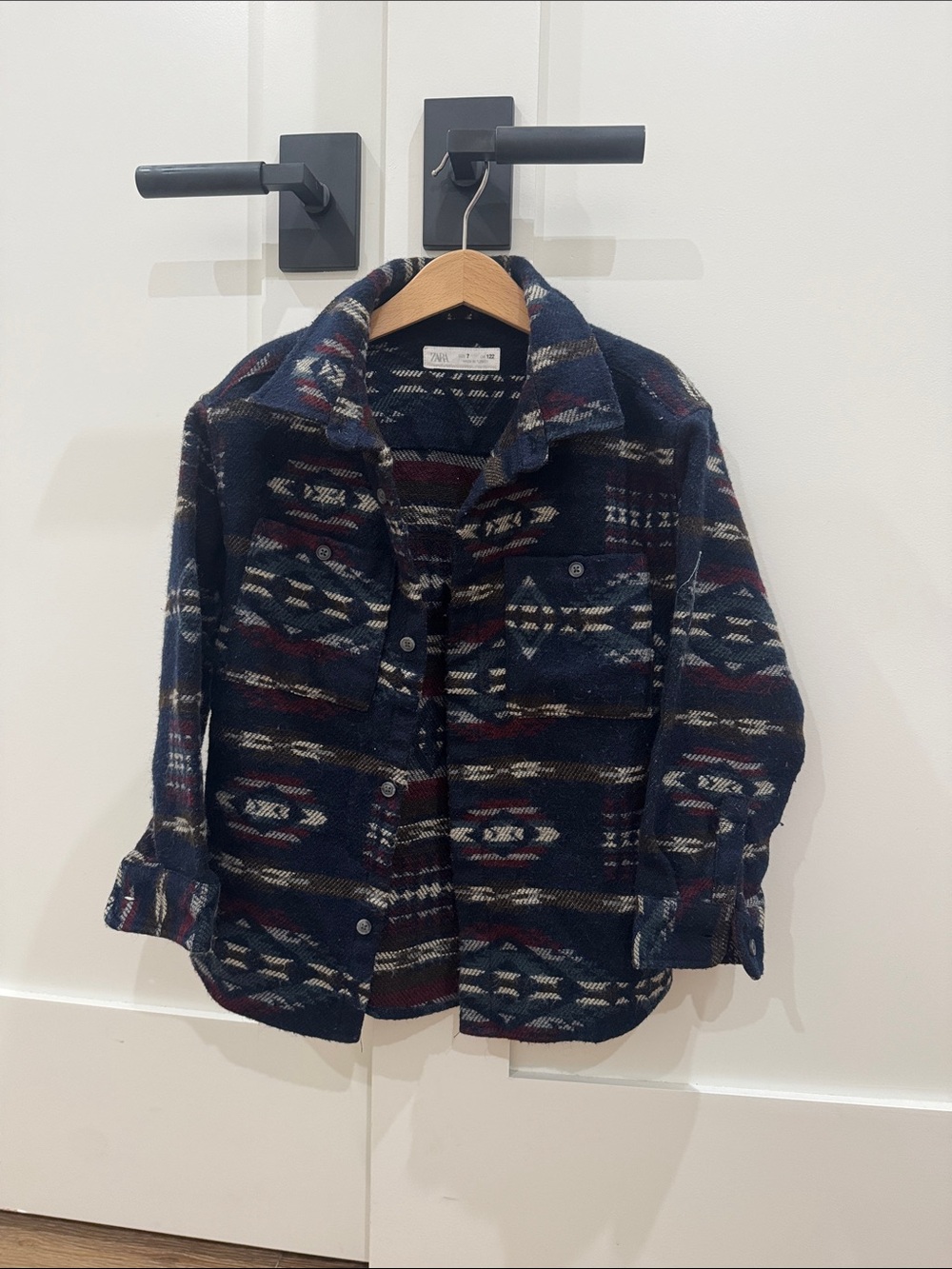 Zara Navy Multicolor Patterned Button-Down Shirt Jacket